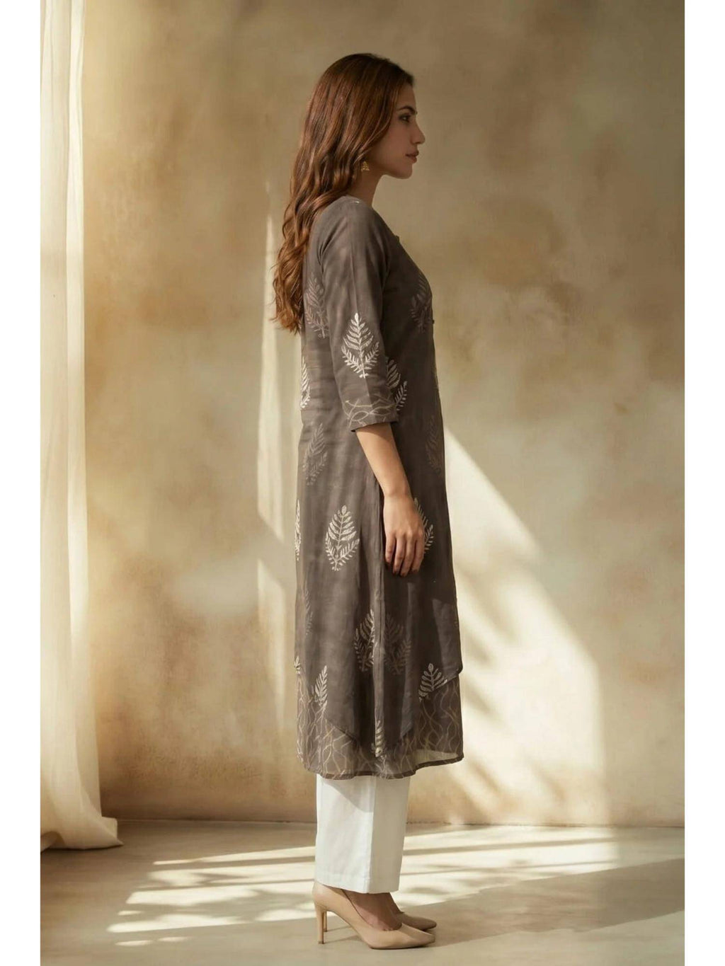 Grey Smoky Fern Mulmul Layered Kurta | FY93 - view 5