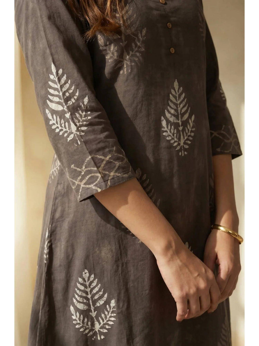 Grey Smoky Fern Mulmul Layered Kurta | FY93 - view 6