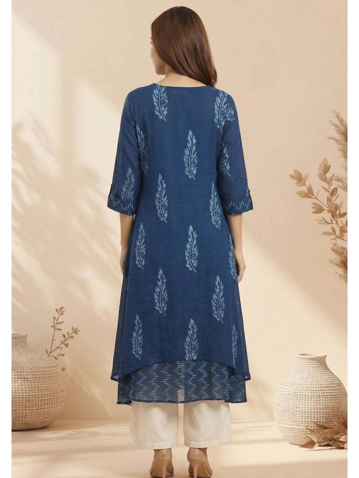 Navy Blue Midnight Fern Mulmul Layered Kurta | KDG - view 2