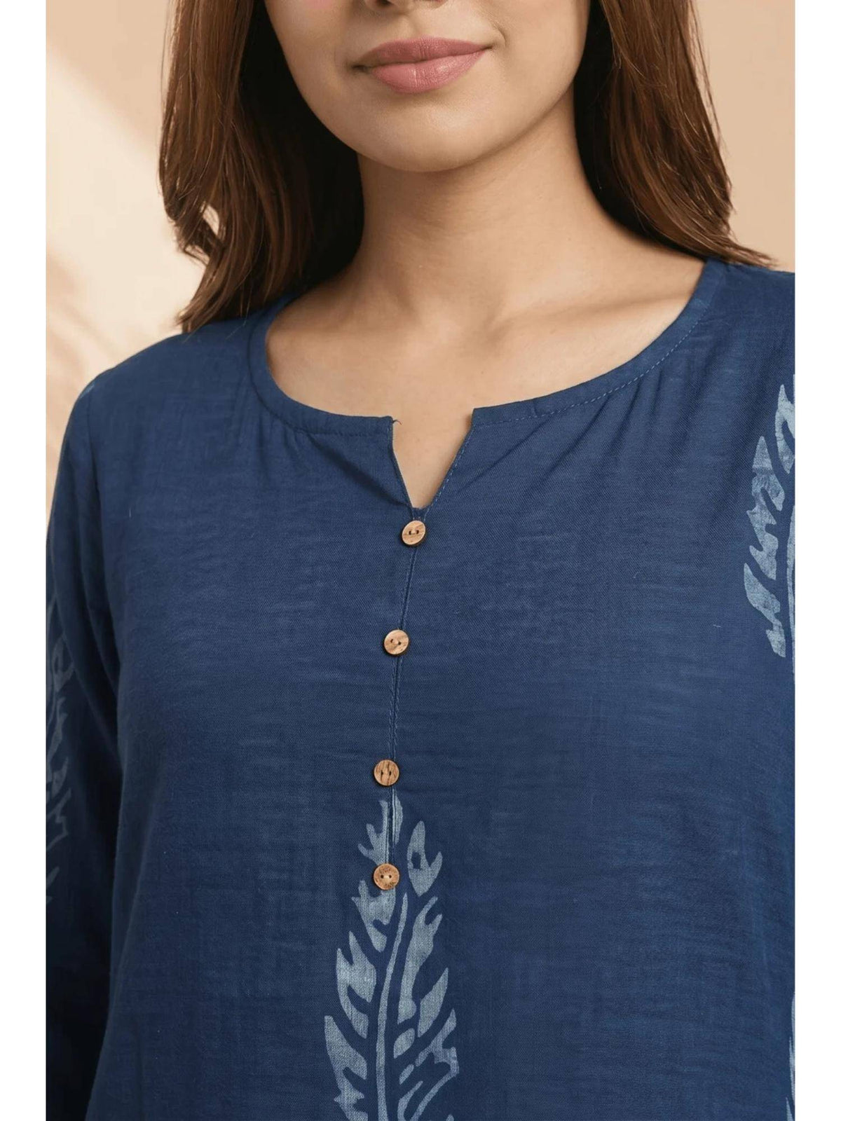 Navy Blue Midnight Fern Mulmul Layered Kurta | KDG - view 3