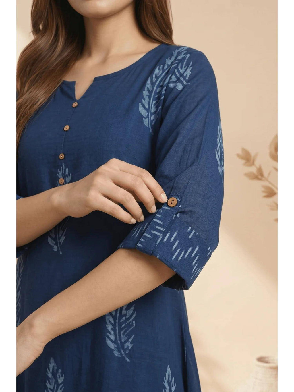 Navy Blue Midnight Fern Mulmul Layered Kurta | KDG - view 4