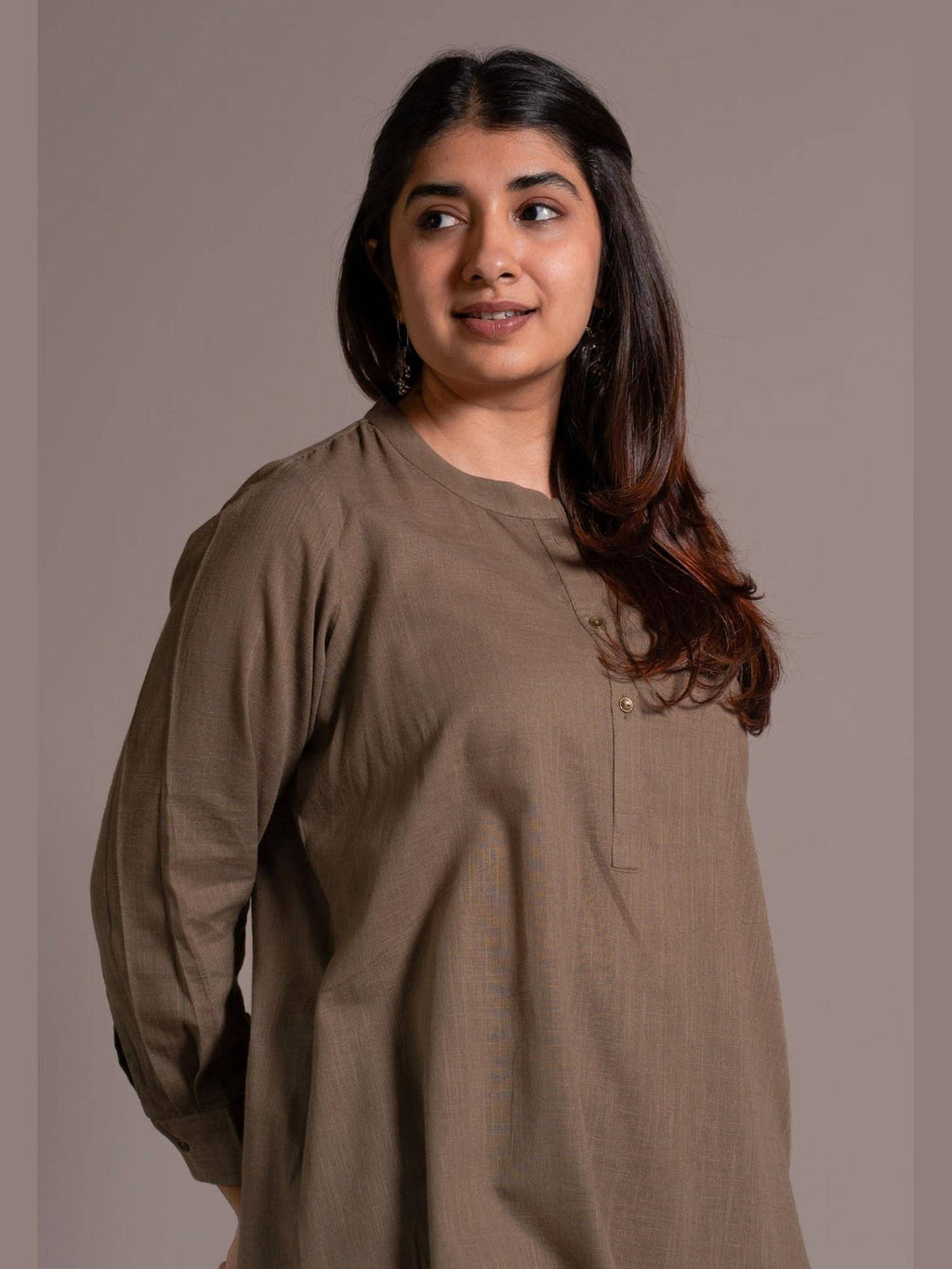 Khaki Solid Slub Cotton Straight Kurta | KDG - view 8
