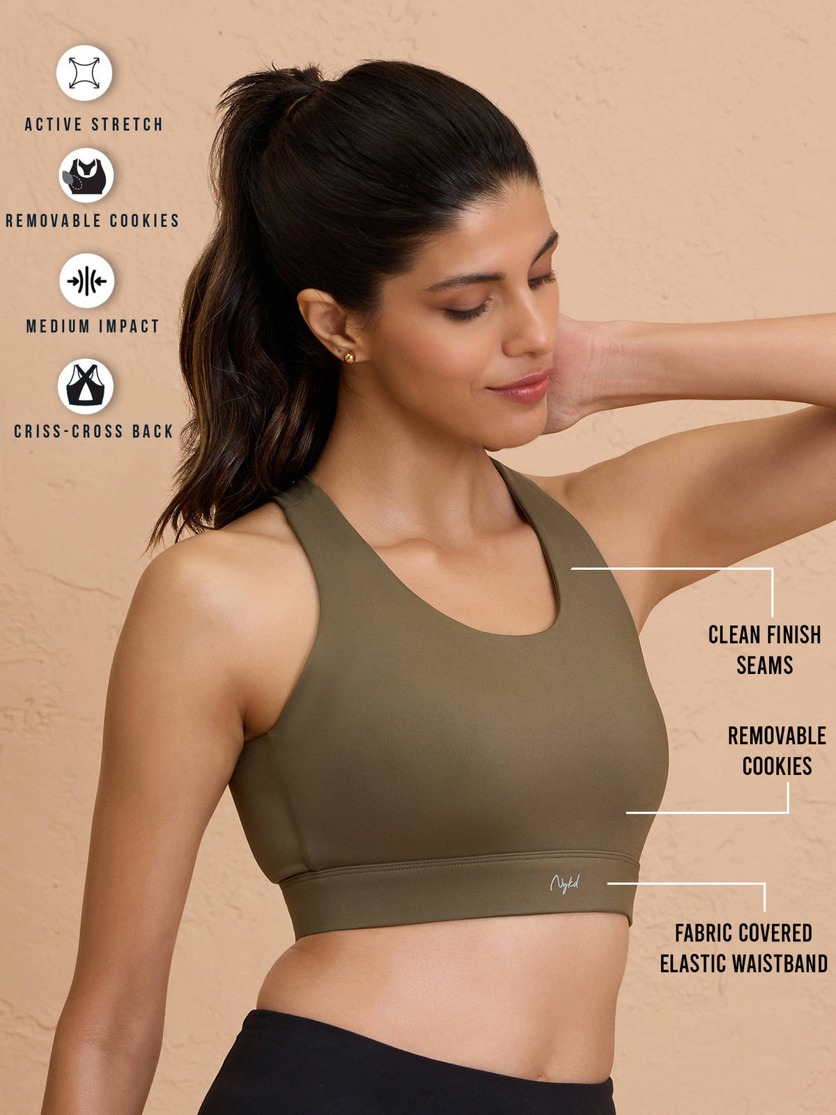 Ultimate Cross Back Sports Bra with Removable Cups NYK909 Olive | sb09 - view 3