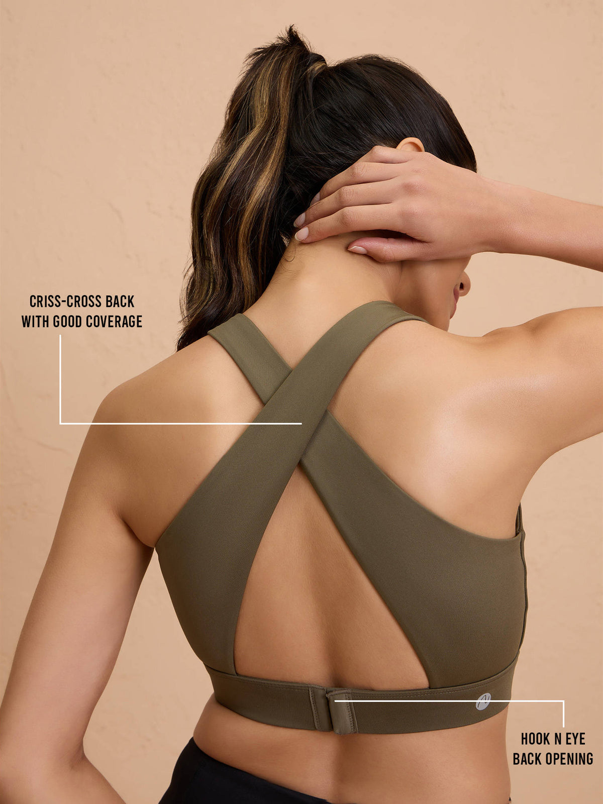 Ultimate Cross Back Sports Bra with Removable Cups NYK909 Olive | sb09 - view 4