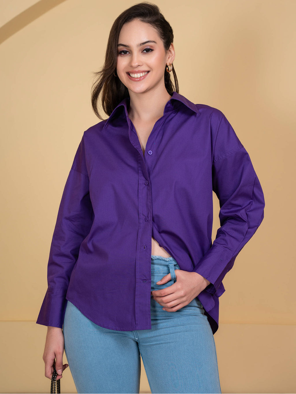 Pure Cotton Oversized Poplin Blue Shirt | S67 - view 23