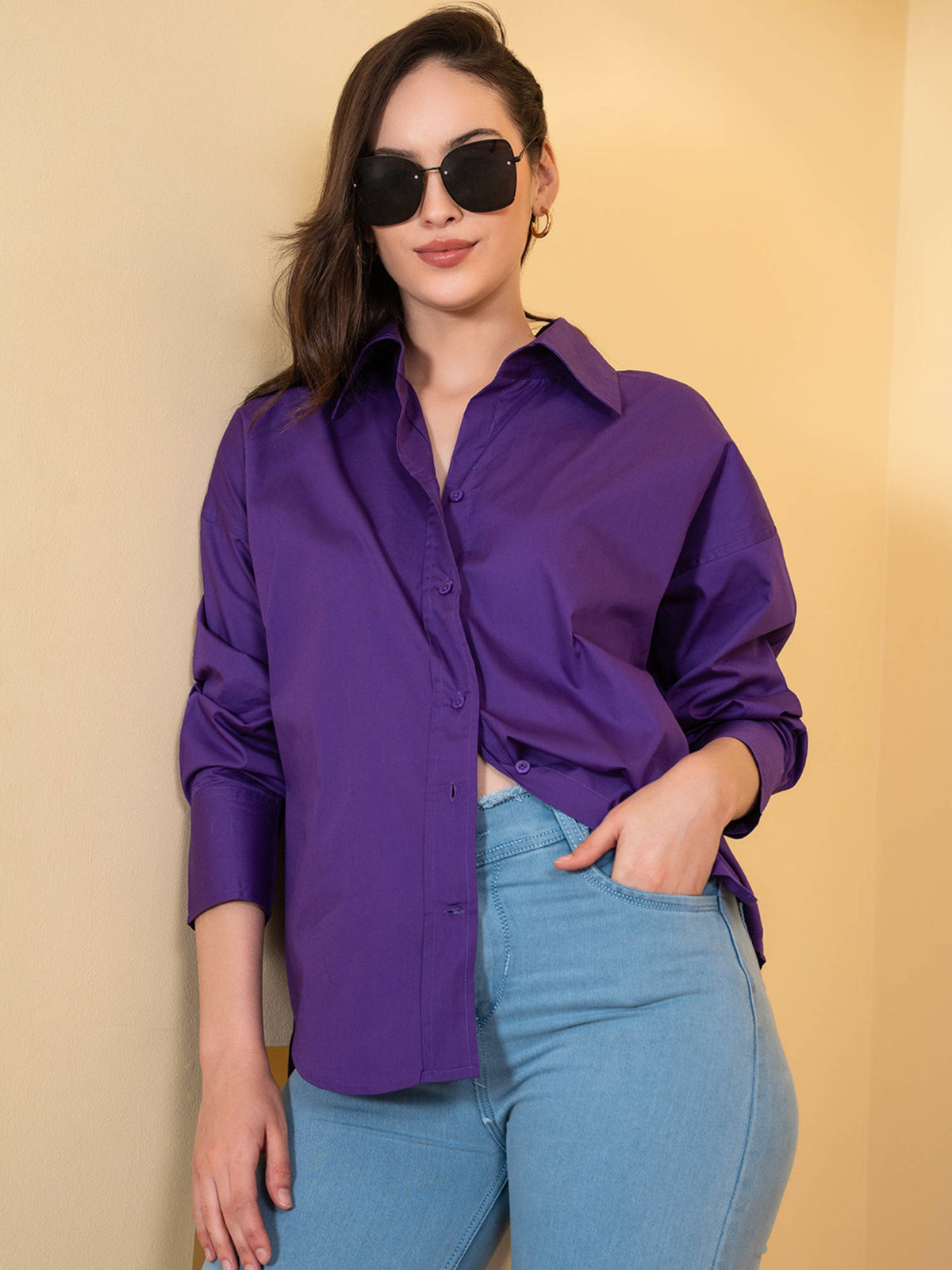 Pure Cotton Oversized Poplin Blue Shirt | S67 - view 27