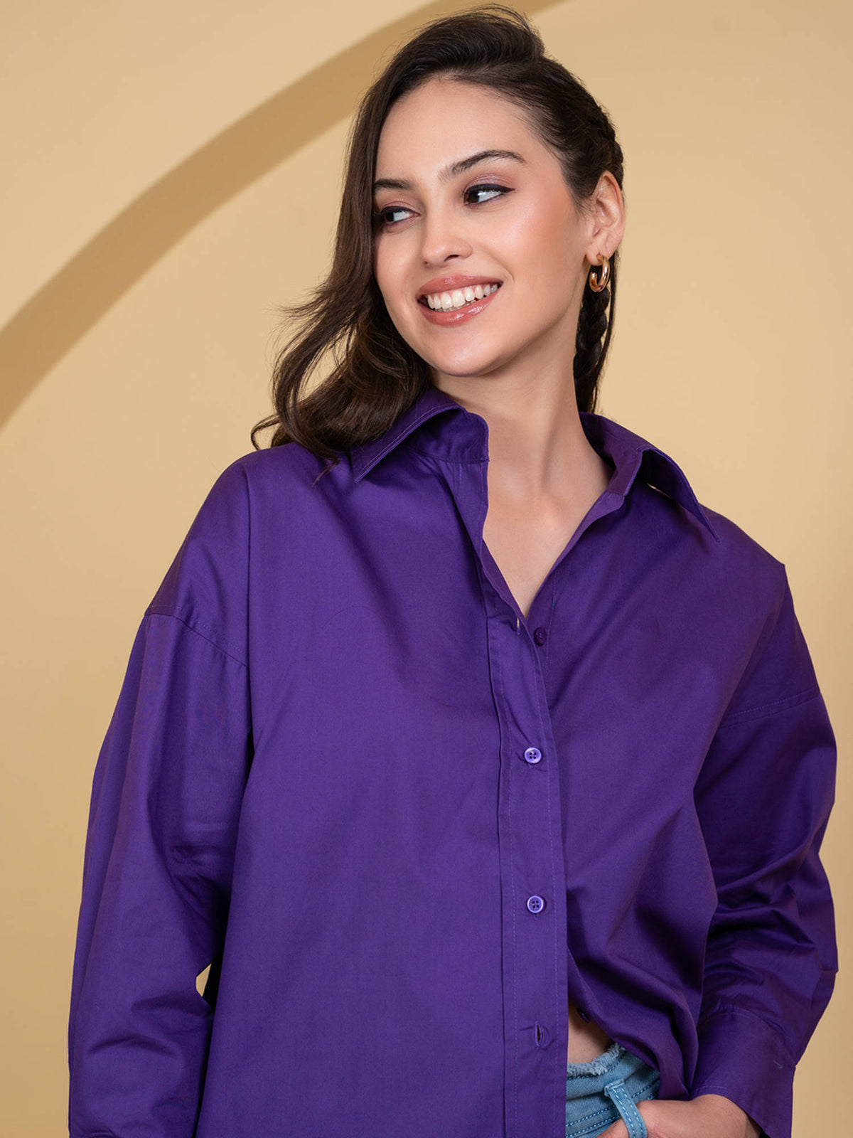 Pure Cotton Oversized Poplin Blue Shirt | S67 - view 28