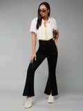 Womens Black Bootcut High-Rise Clean-Look Stretchable Denim Jeans | BT10 - view 1