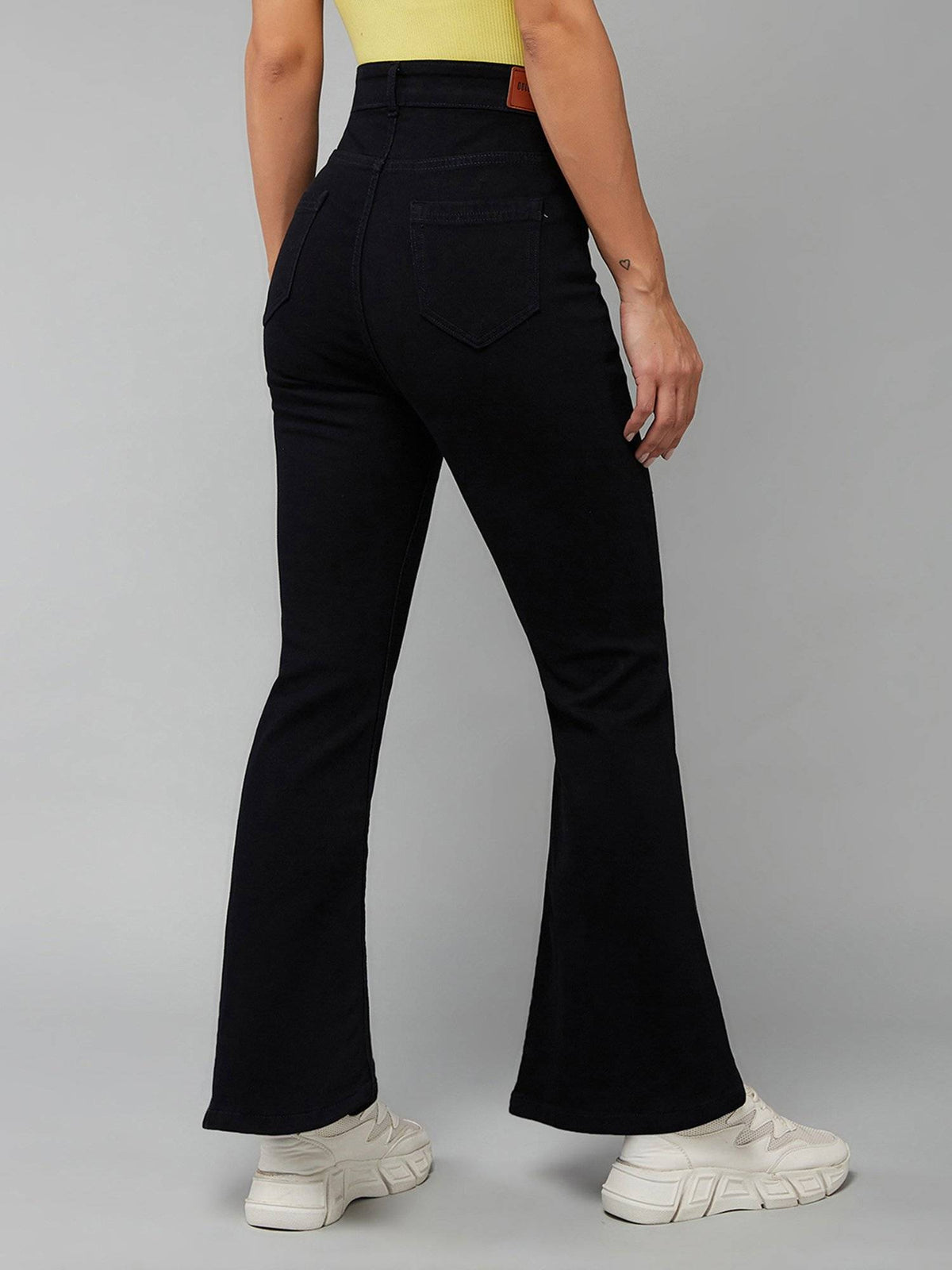 Womens Black Bootcut High-Rise Clean-Look Stretchable Denim Jeans | BT10 - view 4