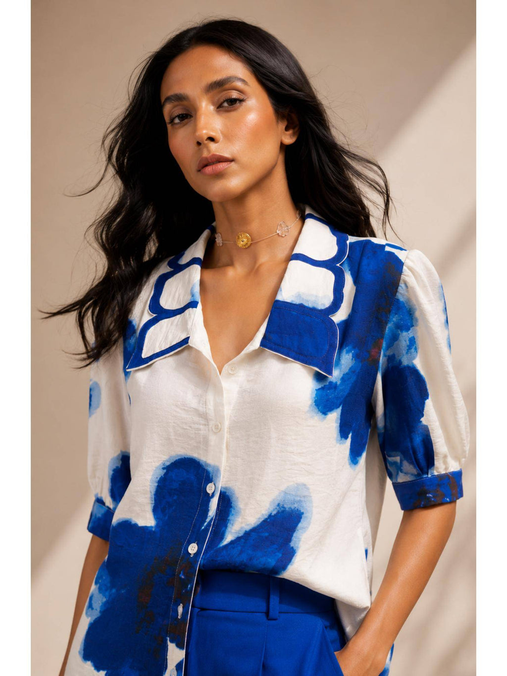 Blue Cotton Blend Printed Shirt | S67 - view 2