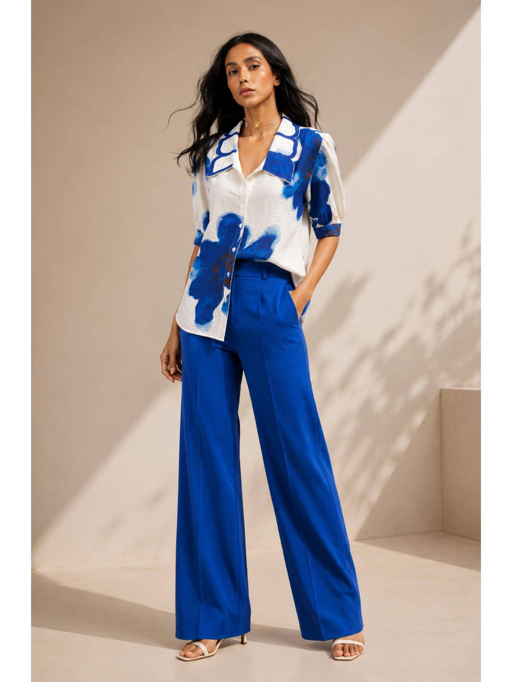 Blue Cotton Blend Printed Shirt | S67 - view 3