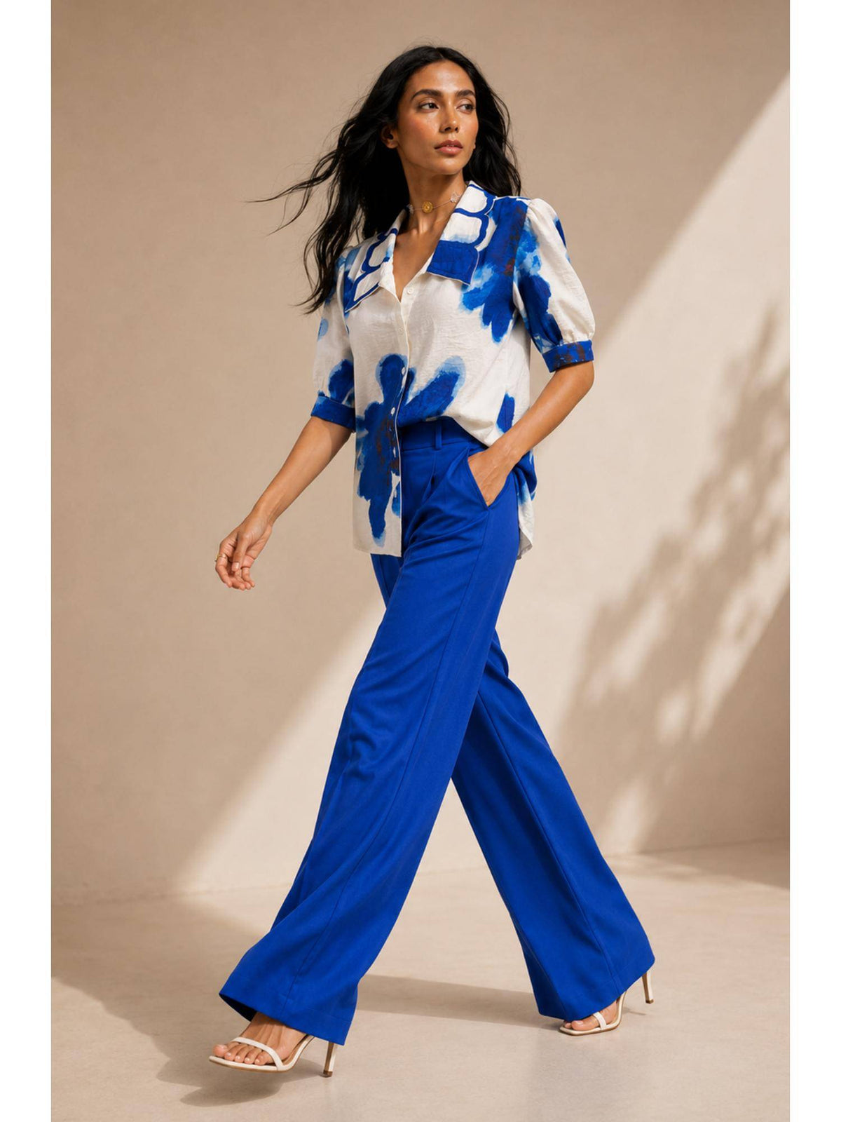 Blue Cotton Blend Printed Shirt | S67 - view 4
