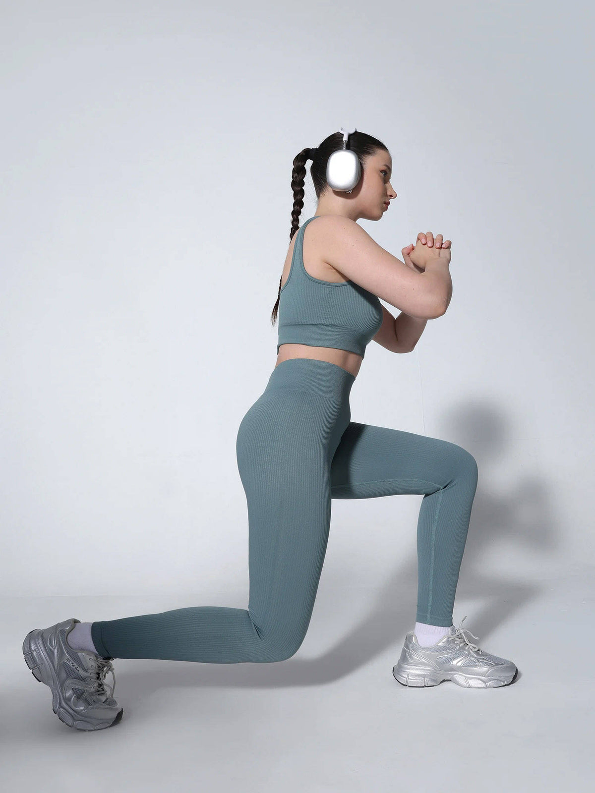Slate Blue Contoured Seamless Solid Sports Bra | sb09 - view 2