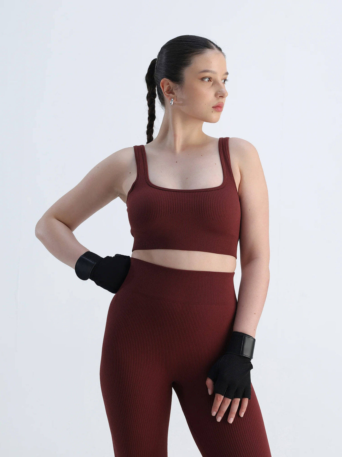 Brown Auburn Contoured Seamless Solid Sports Bra | sb09 - view 1