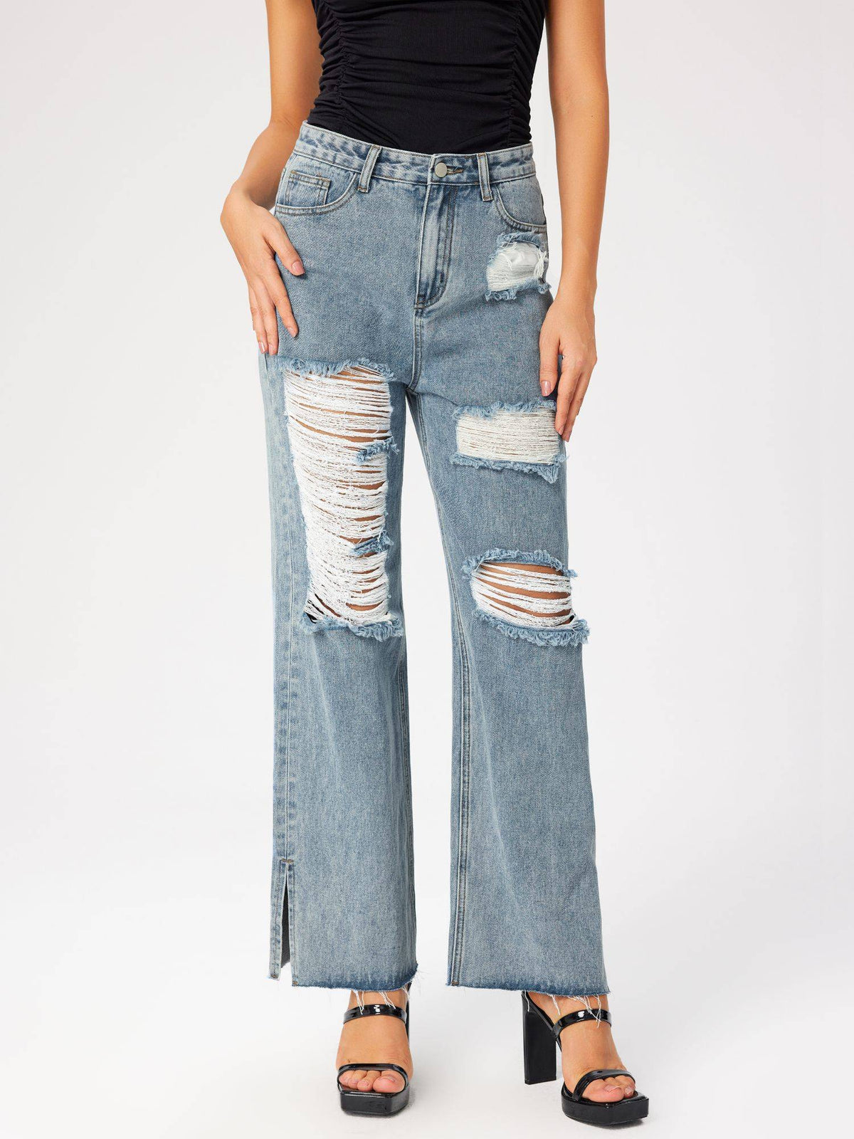 Denim Ripped Wide Leg Jeans | WL90 - view 1