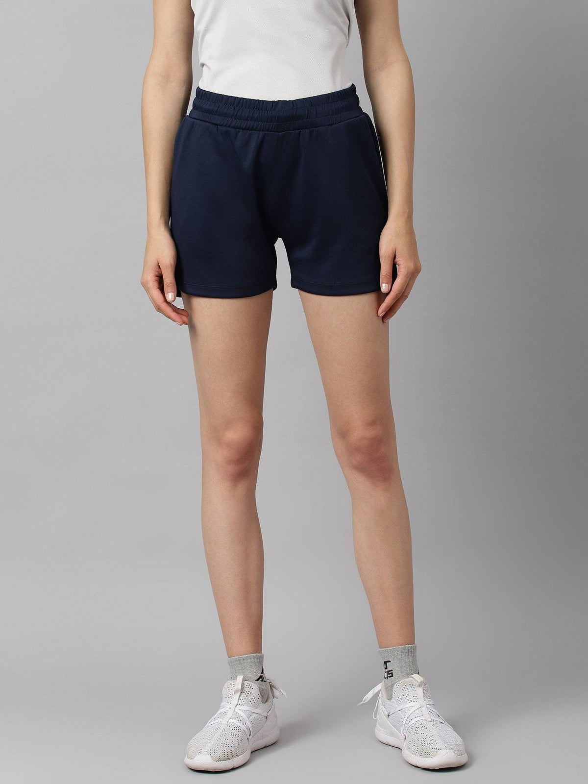 Women Navy Blue Anti Static Soft Touch Slim Fit Train All Day Sustainable Shorts - view 1