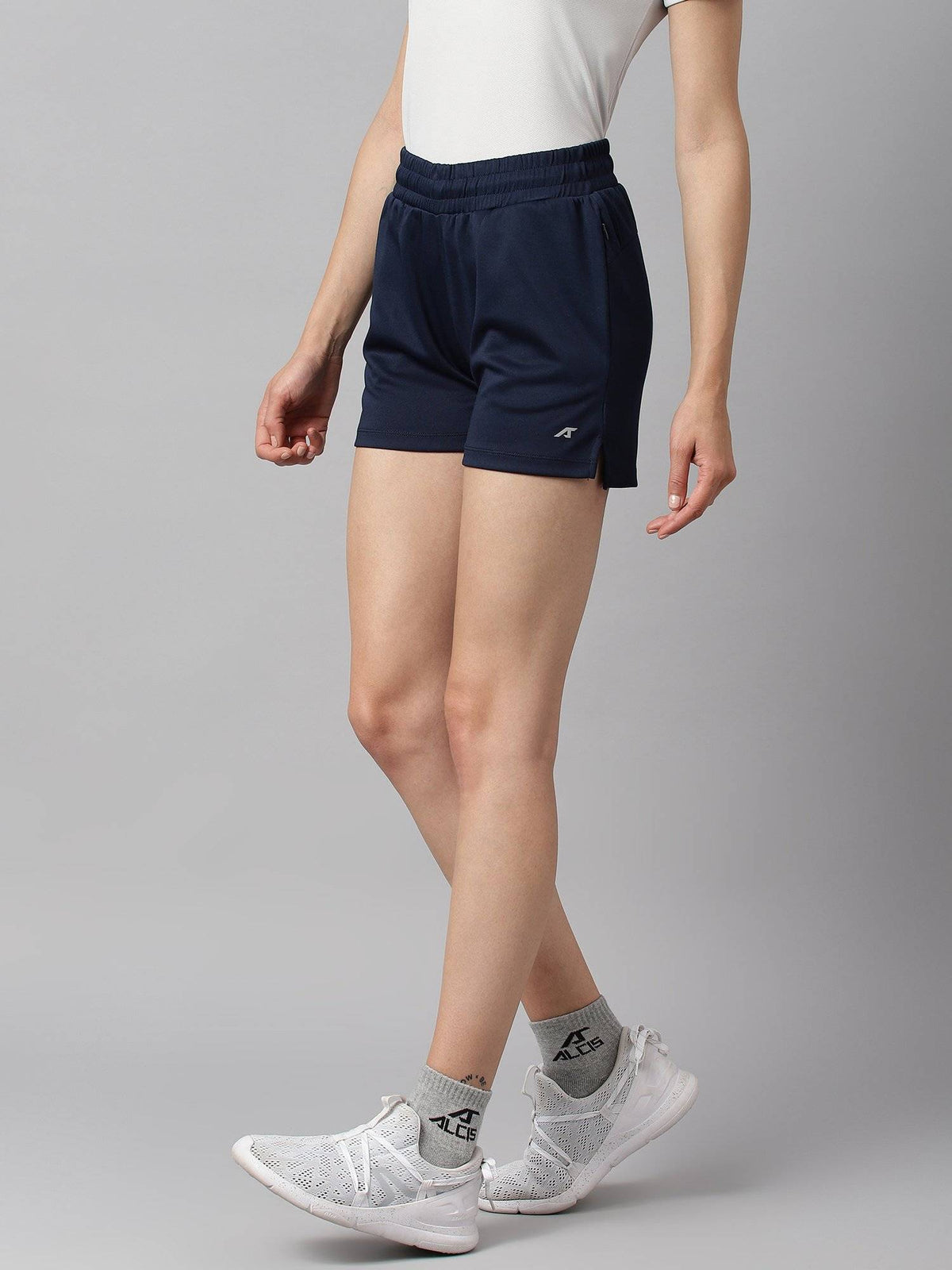 Women Navy Blue Anti Static Soft Touch Slim Fit Train All Day Sustainable Shorts - view 2