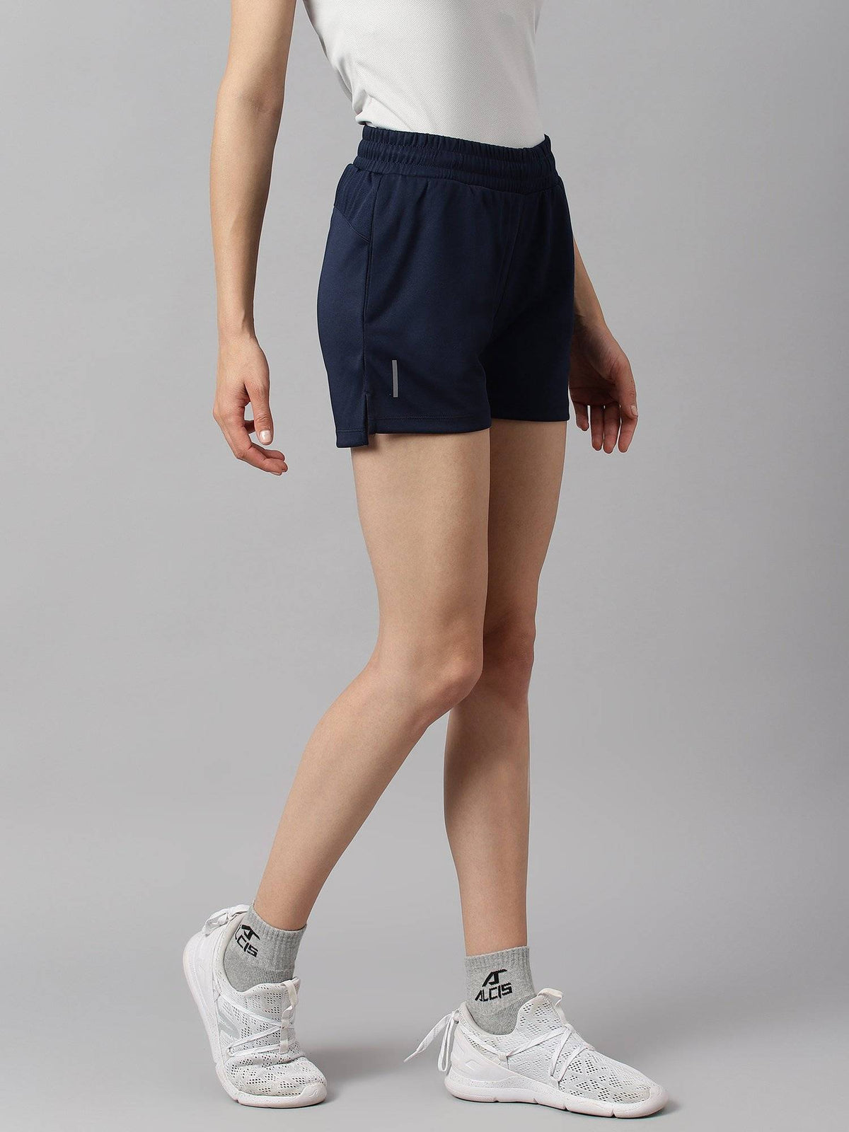 Women Navy Blue Anti Static Soft Touch Slim Fit Train All Day Sustainable Shorts - view 5