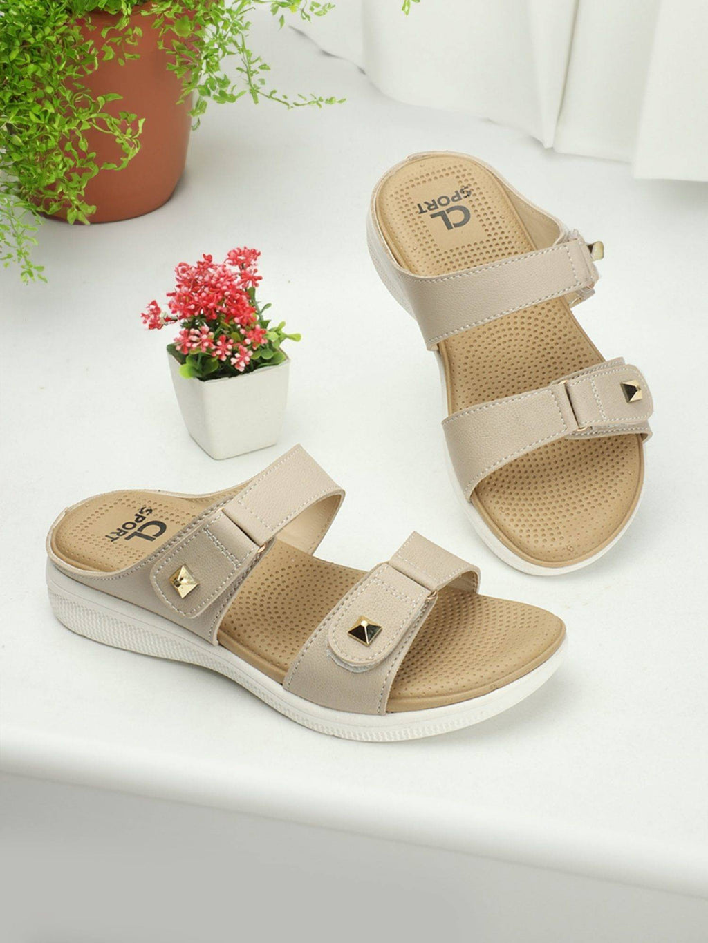 Beige Comfort Women's Velcro Sandals | SD89 - view 3