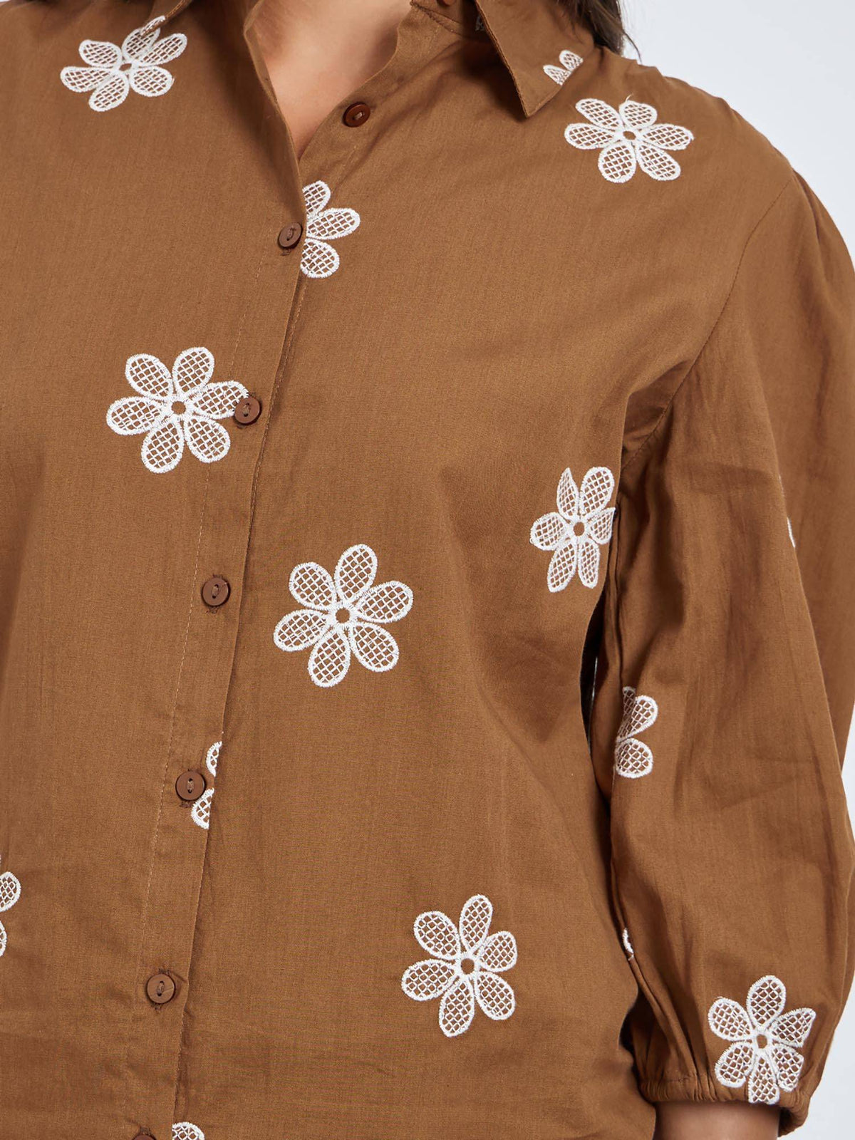 Women Brown Floral Embroidered Regular Fit Shirt | S67 - view 4