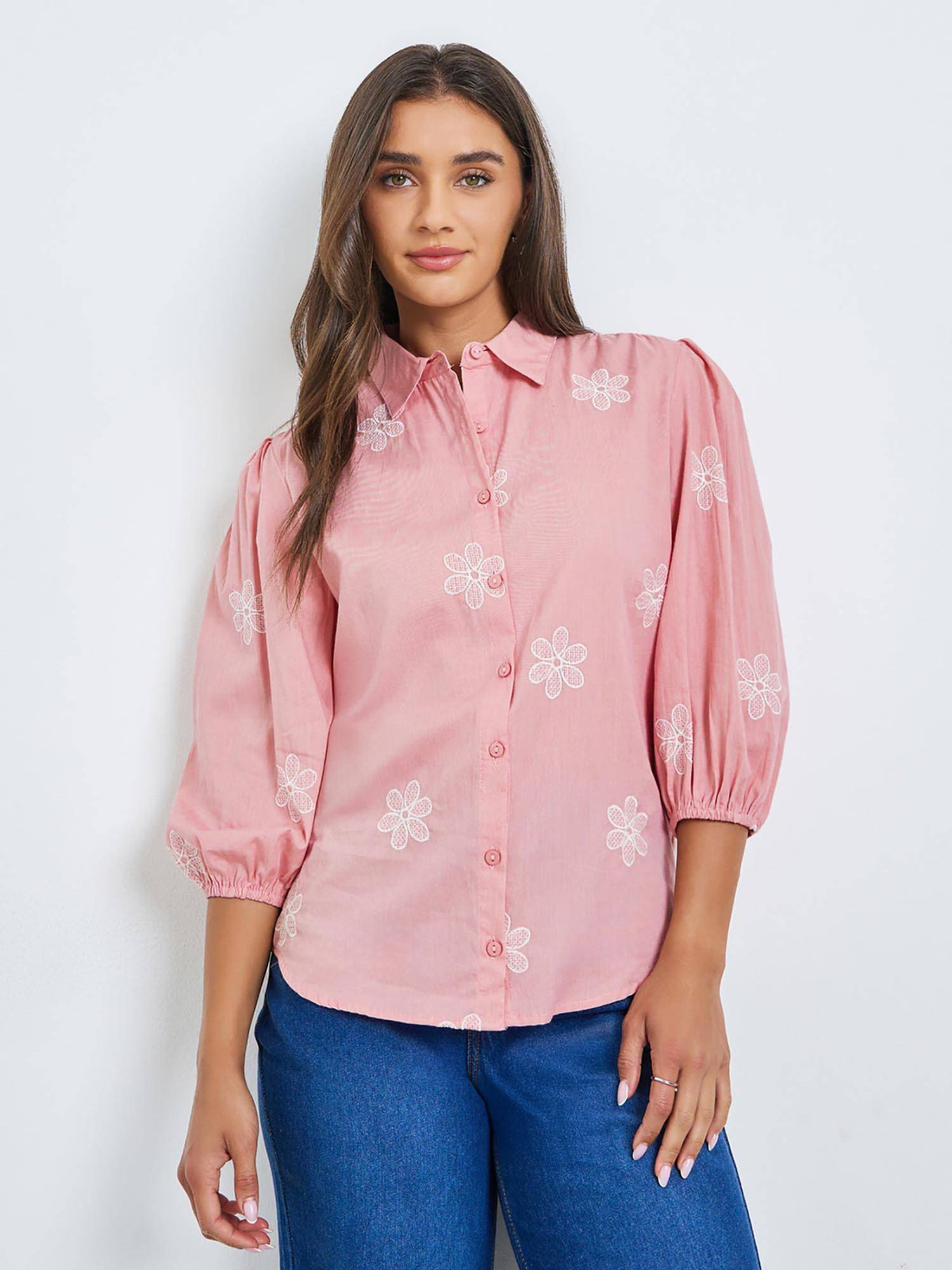 Women Brown Floral Embroidered Regular Fit Shirt | S67 - view 6