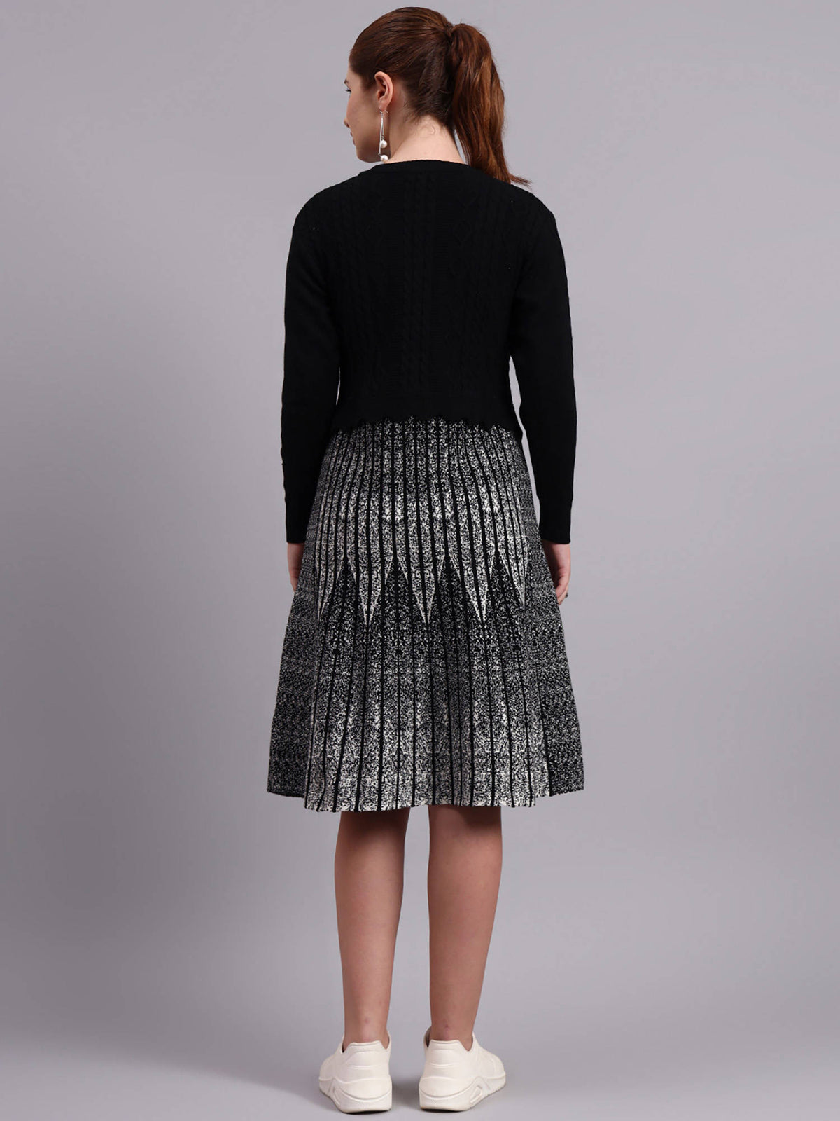 Women Black Textured Wool Dress | D56 - view 2