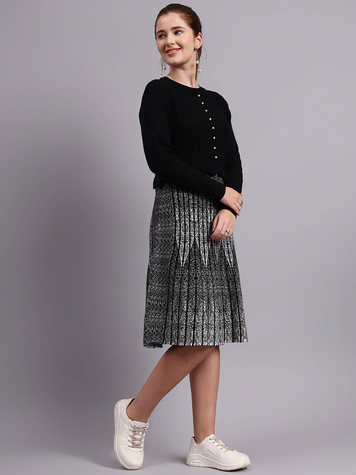 Women Black Textured Wool Dress | D56 - view 5