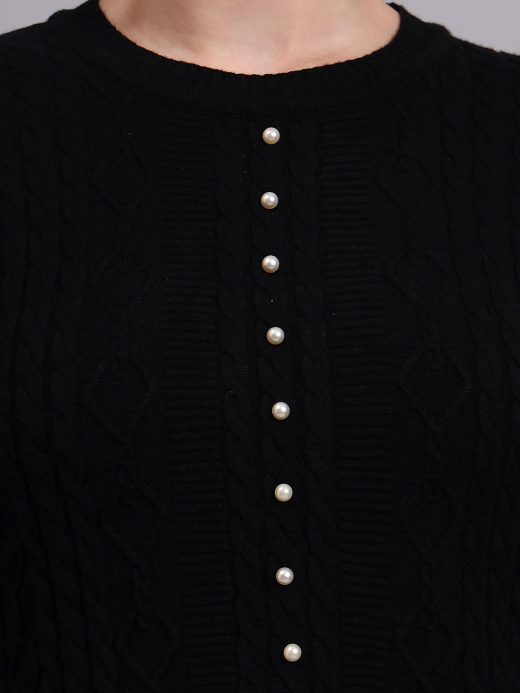 Women Black Textured Wool Dress | D56 - view 6