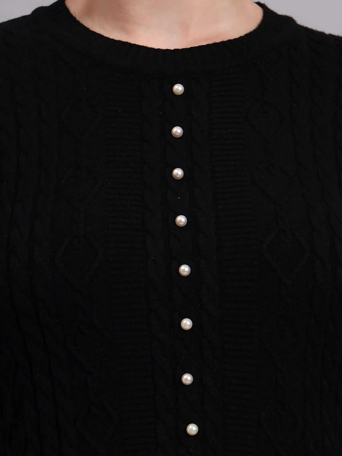 Women Black Textured Wool Dress | D56 - view 6