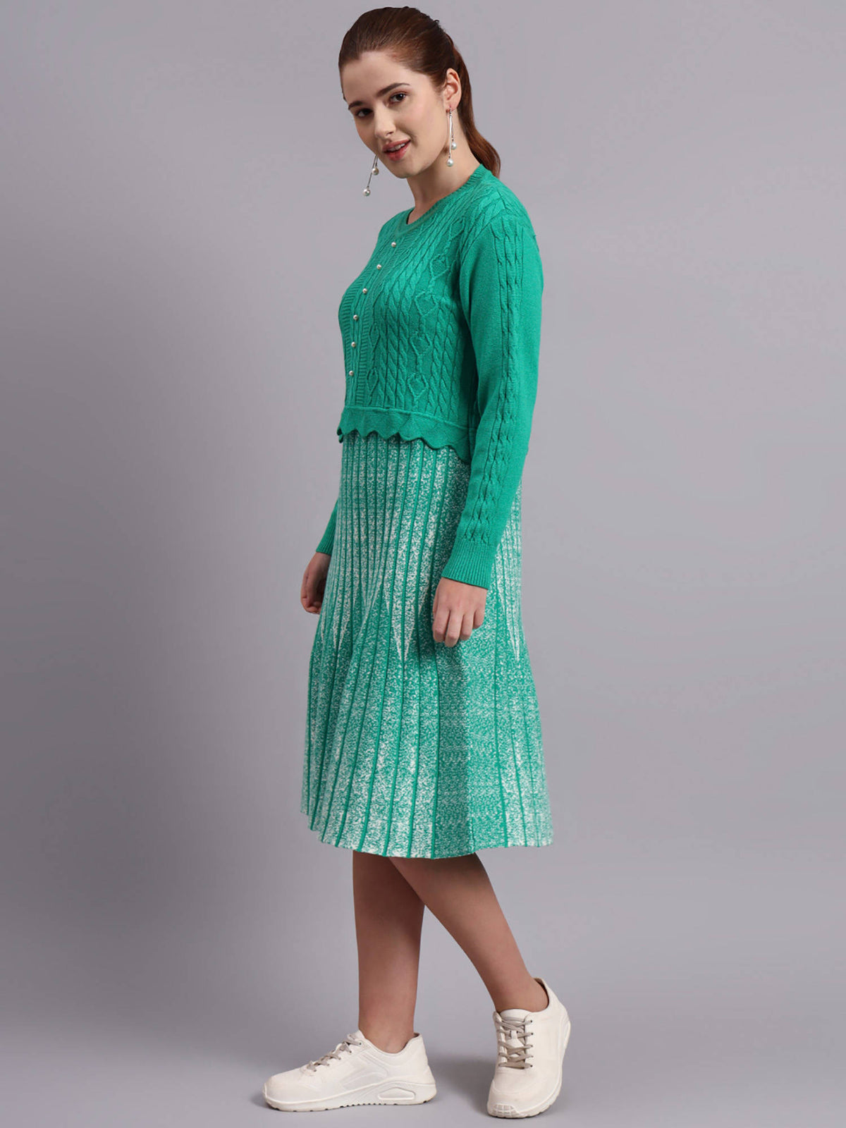 Women Black Textured Wool Dress | D56 - view 24