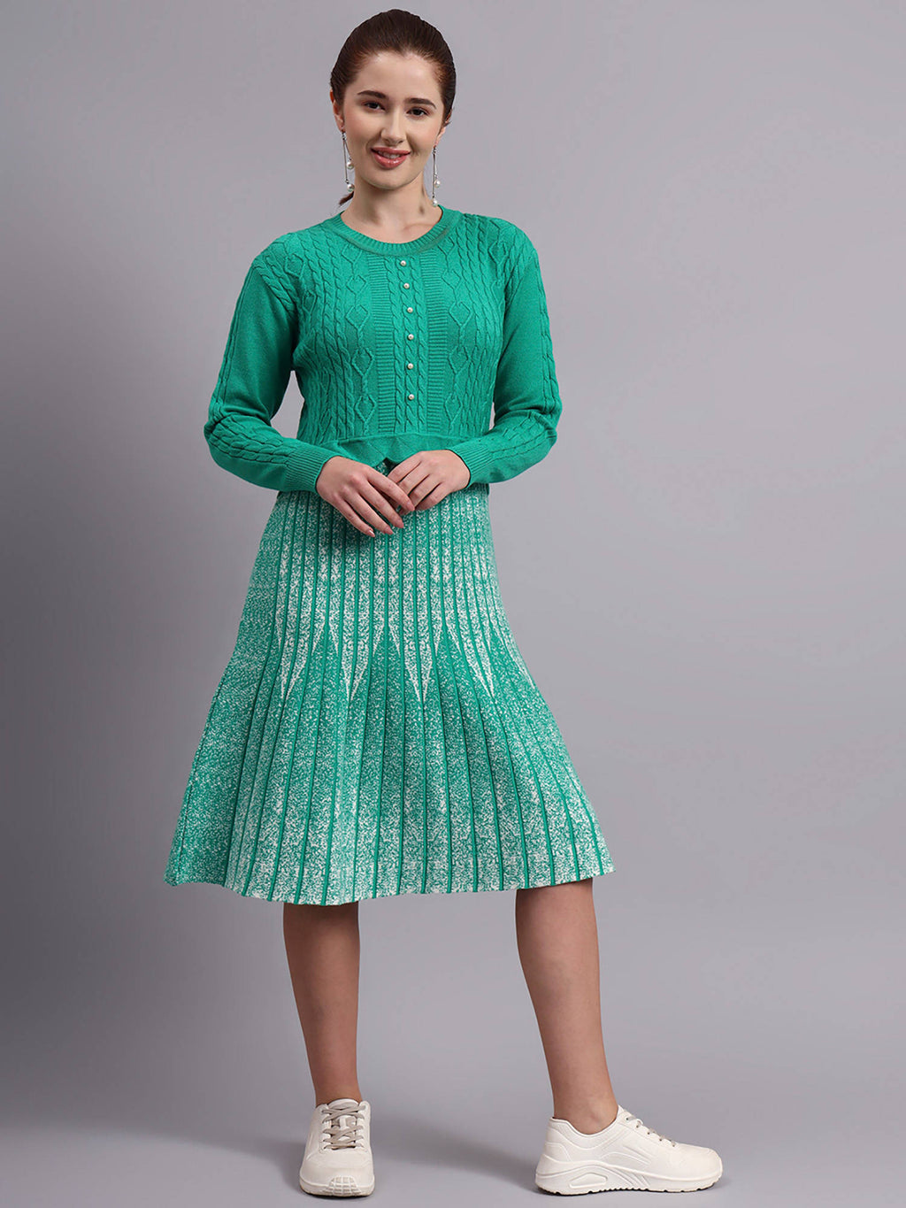 Women Black Textured Wool Dress | D56 - view 25