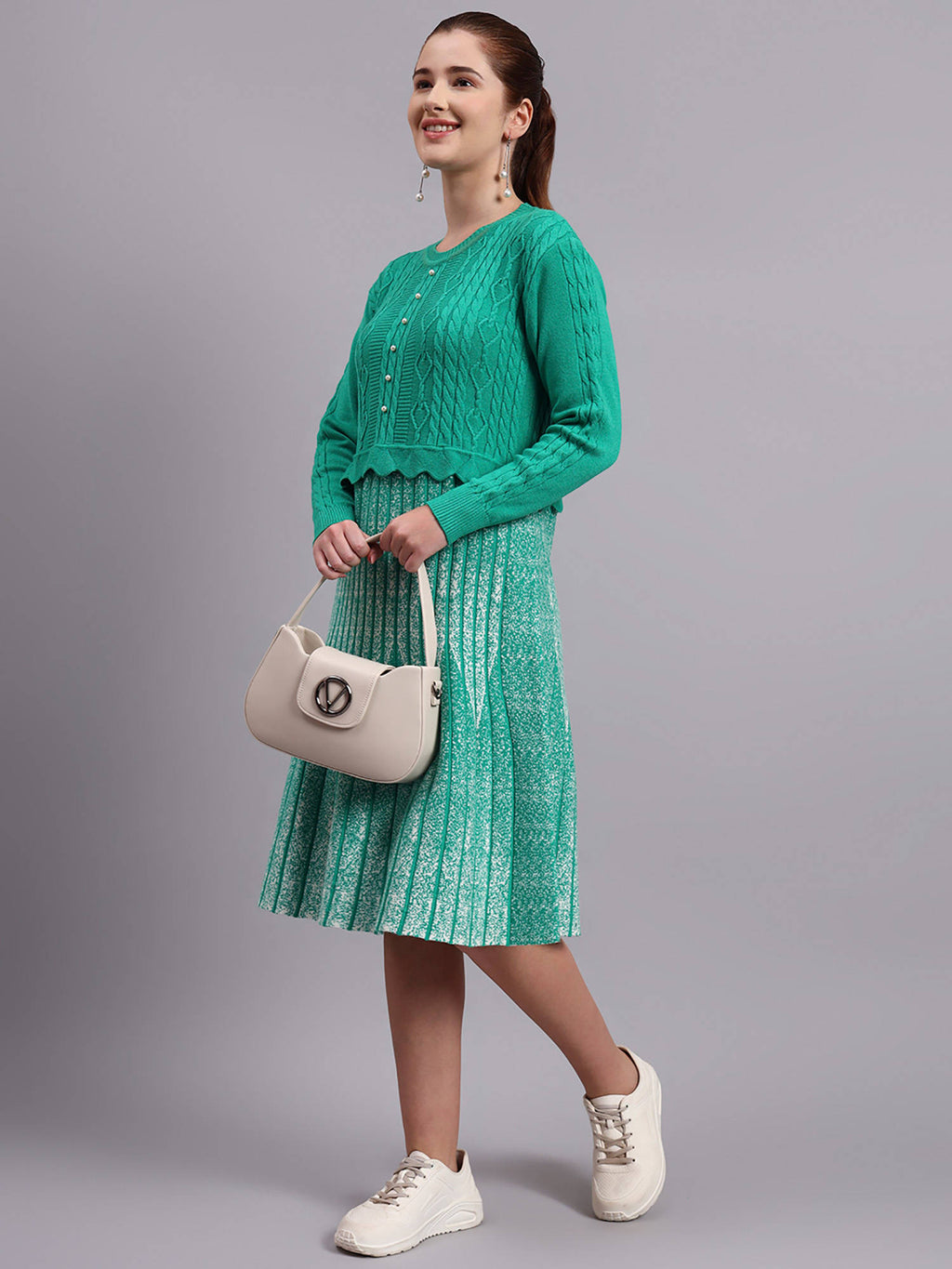 Women Black Textured Wool Dress | D56 - view 27