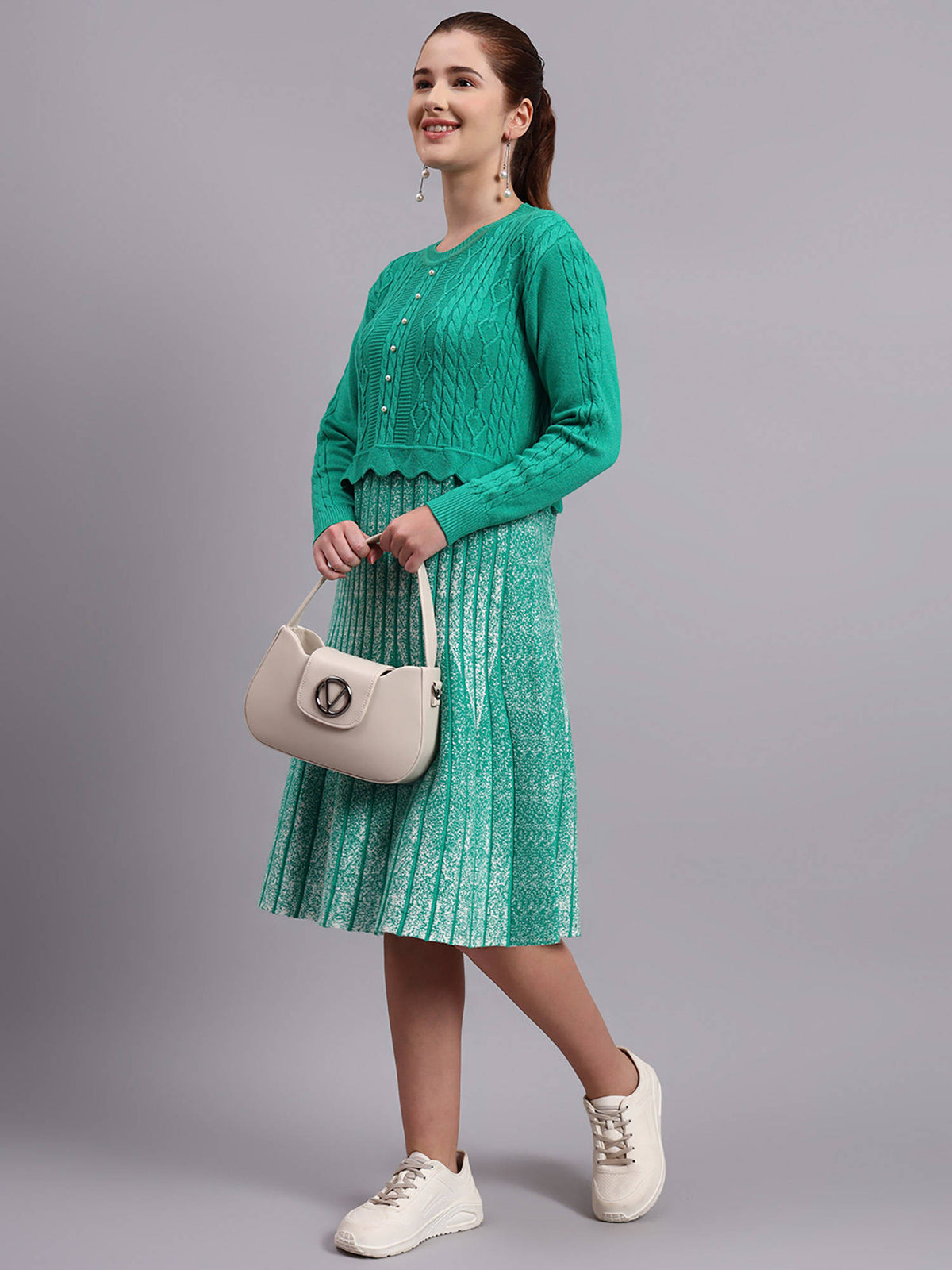 Women Black Textured Wool Dress | D56 - view 27