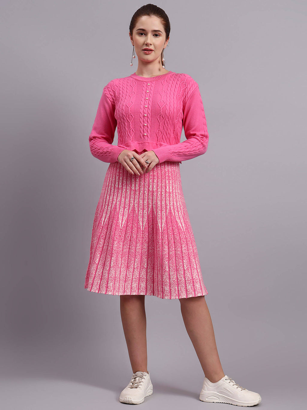 Women Black Textured Wool Dress | D56 - view 16
