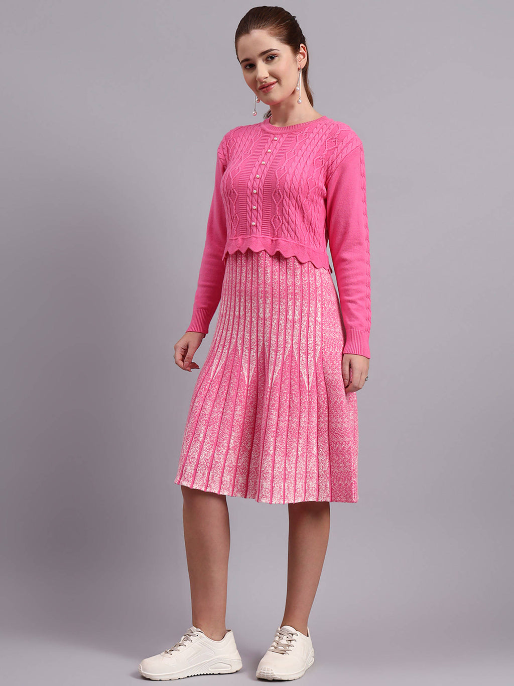 Women Black Textured Wool Dress | D56 - view 18