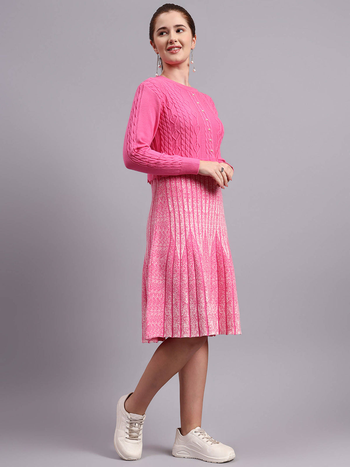 Women Black Textured Wool Dress | D56 - view 19