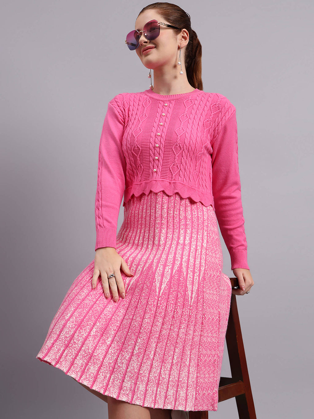 Women Black Textured Wool Dress | D56 - view 21