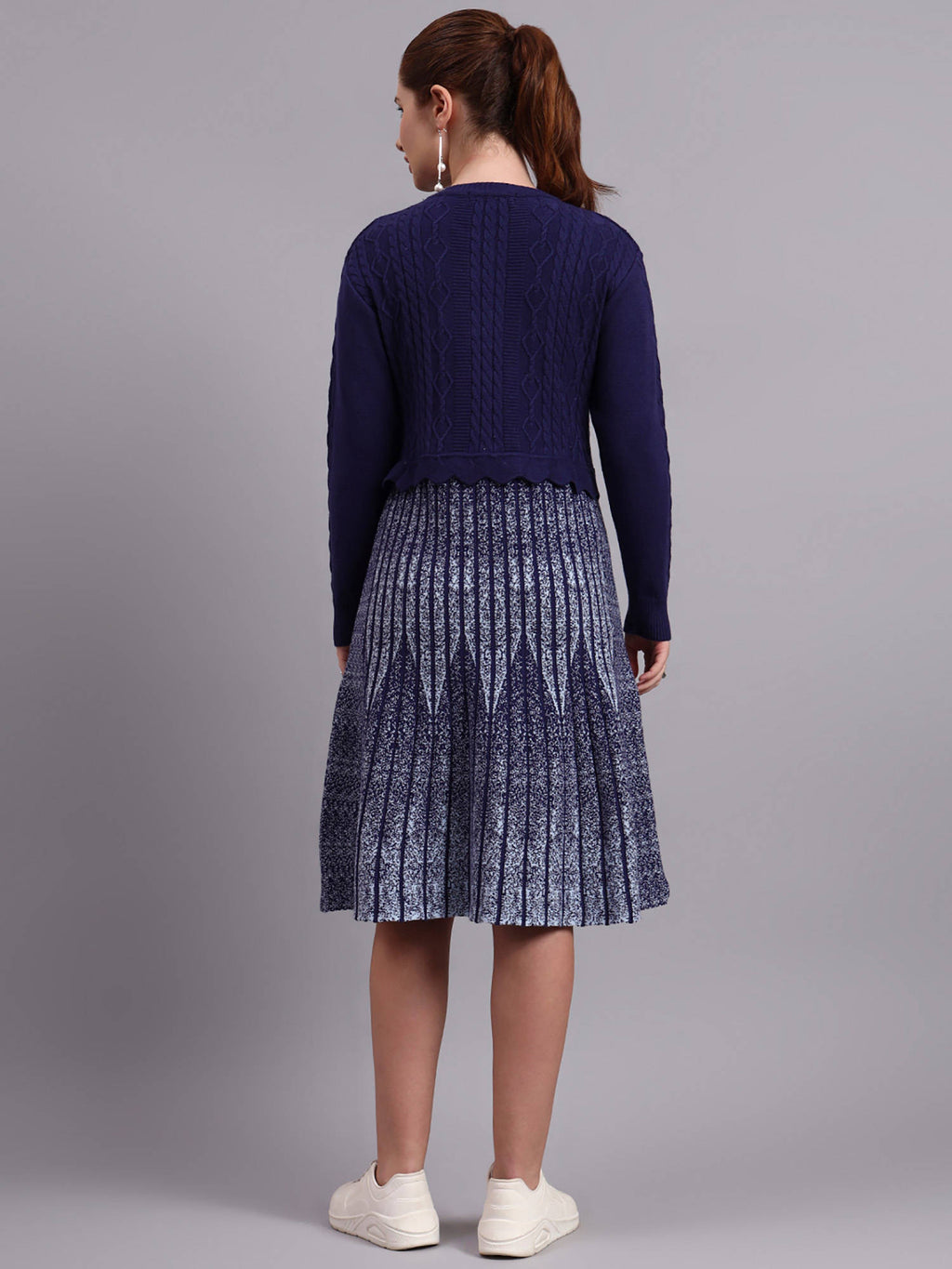 Women Black Textured Wool Dress | D56 - view 10