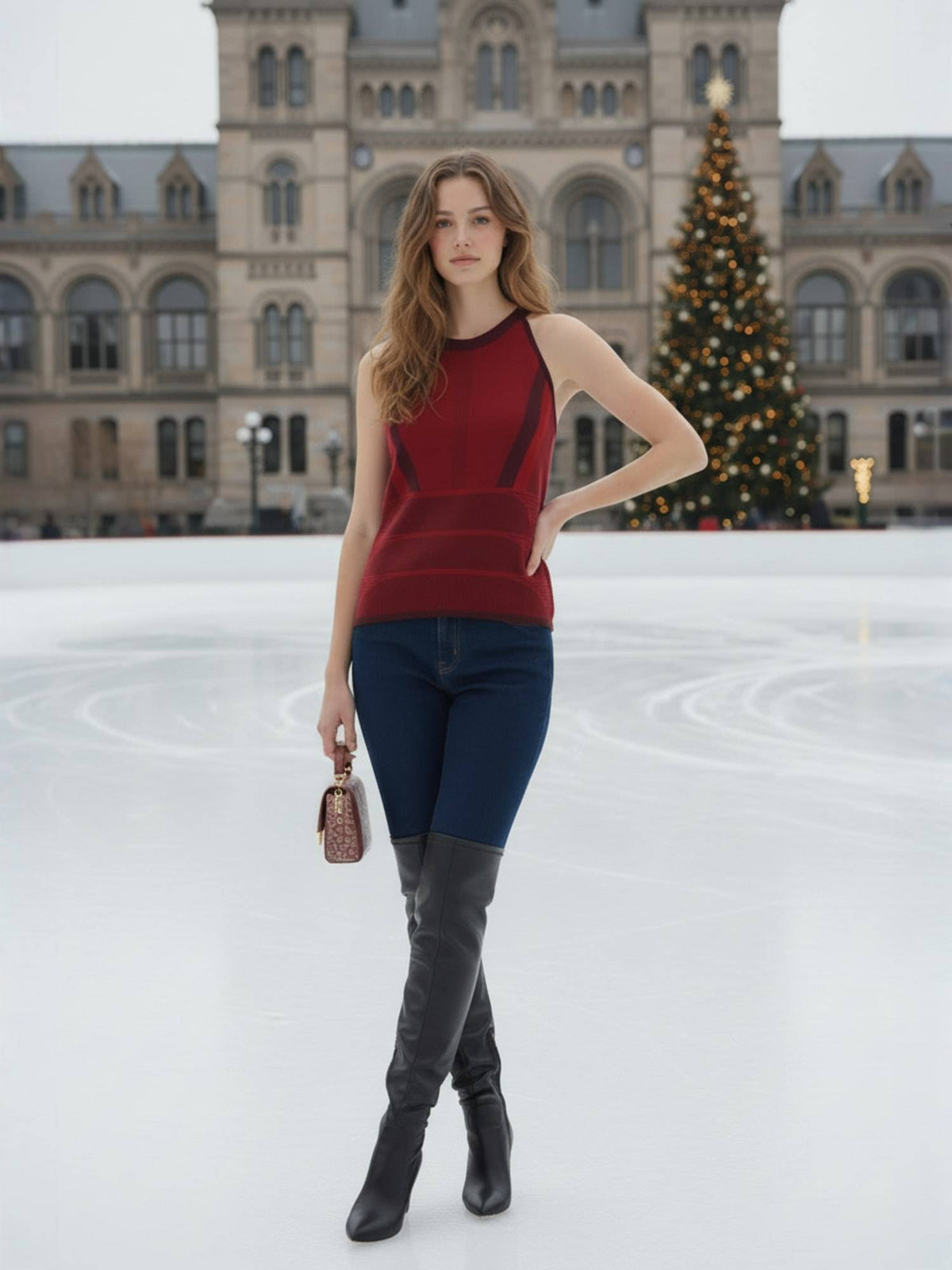 Seamless cotton knitted Halter Neck Top - Red | HT67 - view 5