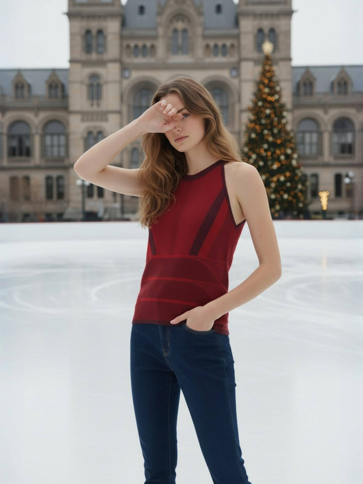 Seamless cotton knitted Halter Neck Top - Red | HT67 - view 6