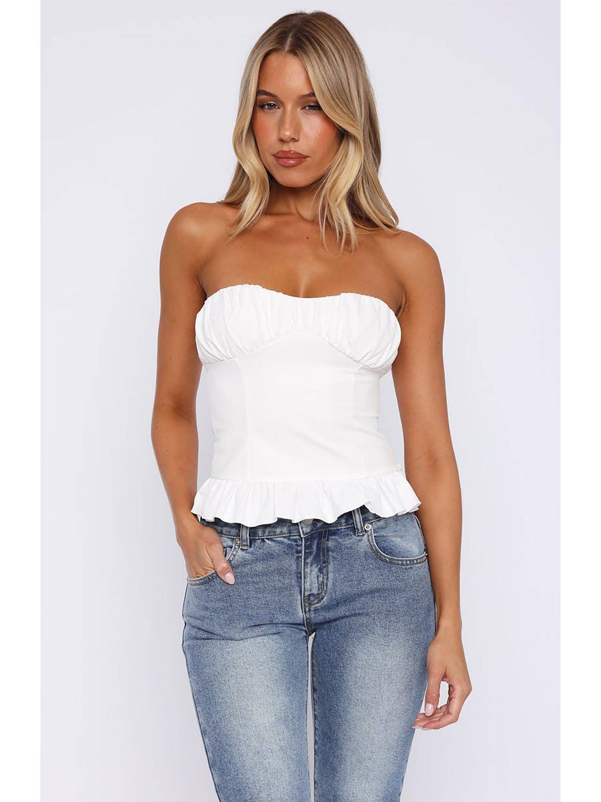 White Tube Bustier Solid Top | TT90 - view 1