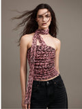 Burgundy Printed Neck Wrap Crop Top - Mauve | CT61 - view 1