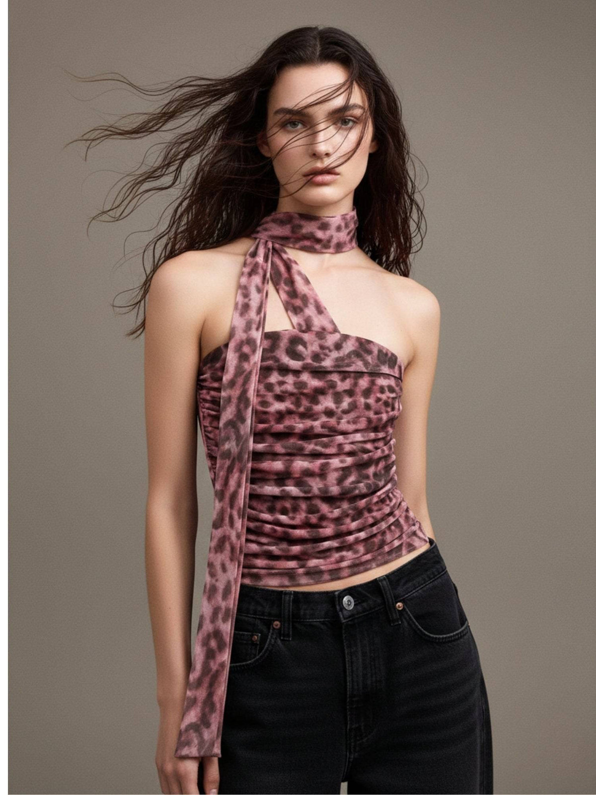 Burgundy Printed Neck Wrap Crop Top - Mauve | CT61 - view 1