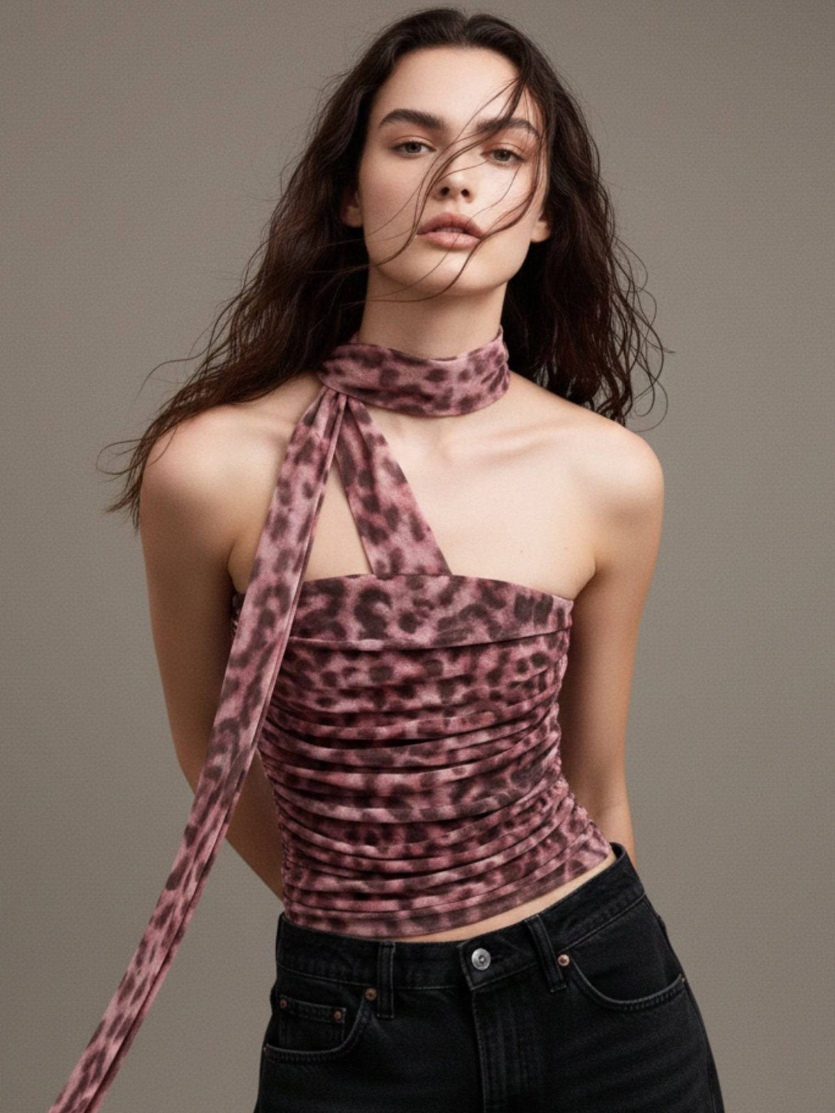 Burgundy Printed Neck Wrap Crop Top - Mauve | CT61 - view 2