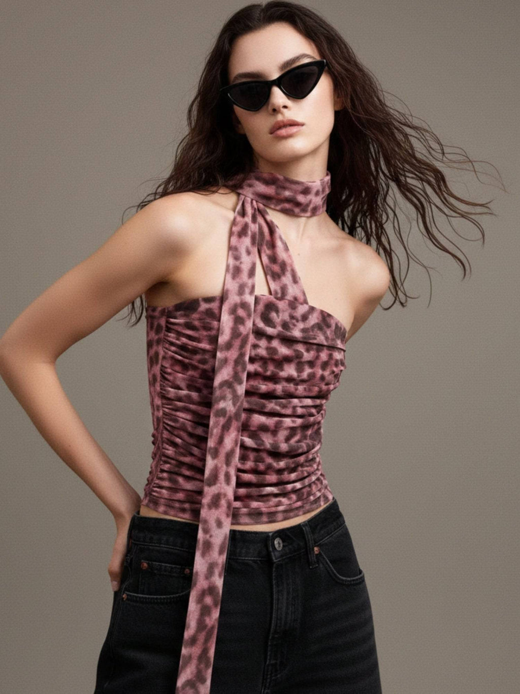 Burgundy Printed Neck Wrap Crop Top - Mauve | CT61 - view 3