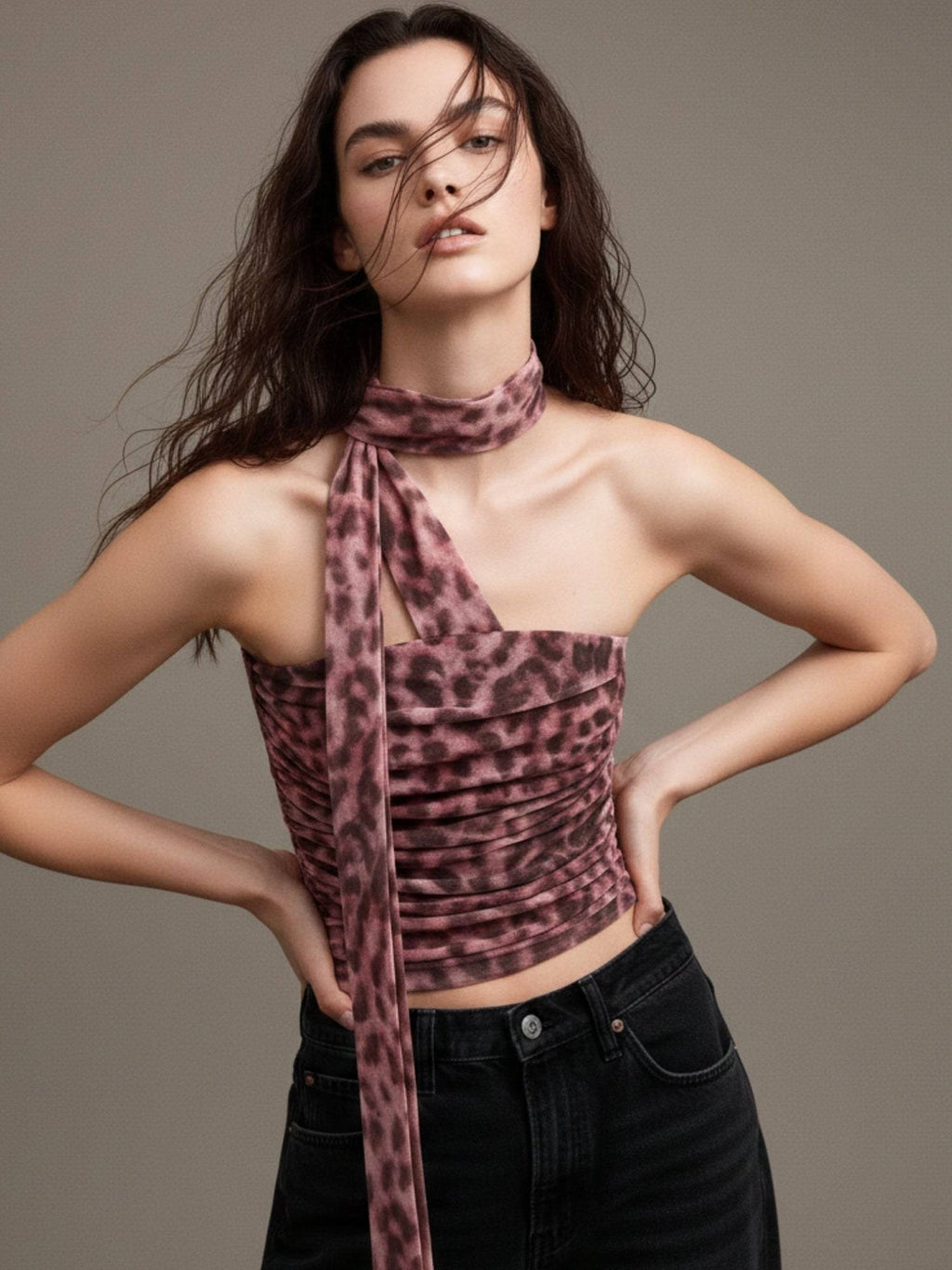 Burgundy Printed Neck Wrap Crop Top - Mauve | CT61 - view 6