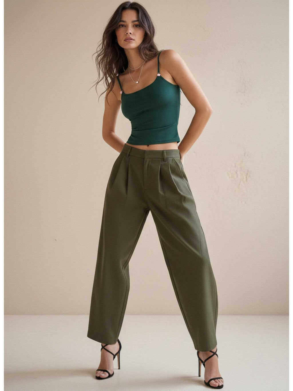 Dark Green Spaghetti Strap Fitted Tank Top | TT98 - view 5