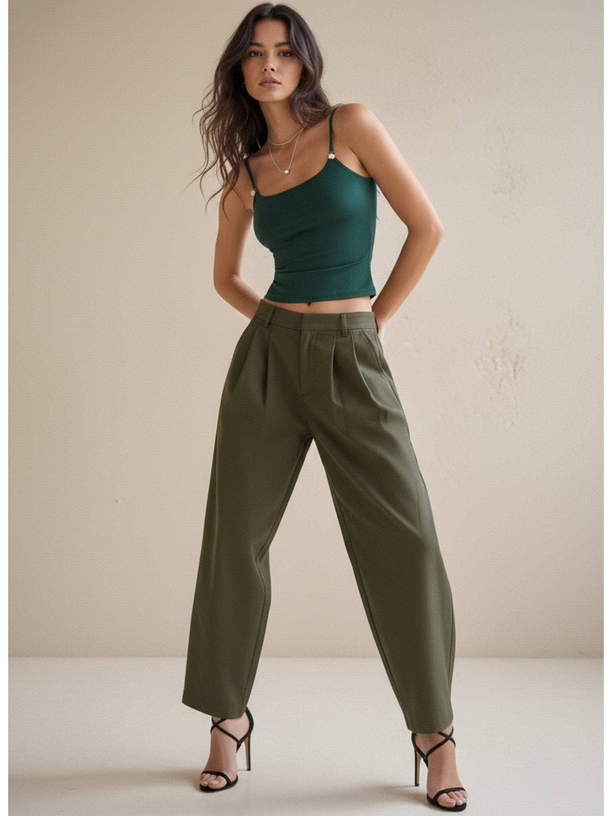 Dark Green Spaghetti Strap Fitted Tank Top | TT98 - view 5