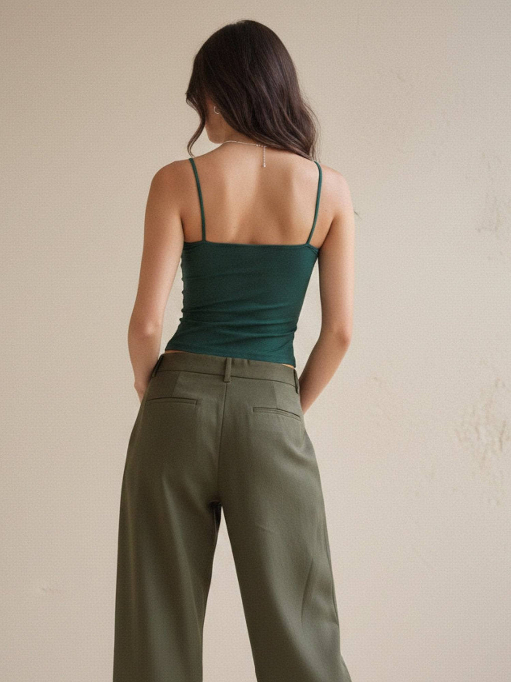 Dark Green Spaghetti Strap Fitted Tank Top | TT98 - view 6