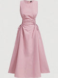 Pink Elasticated Cinched Waist Maxi Dress | D56 - view 1